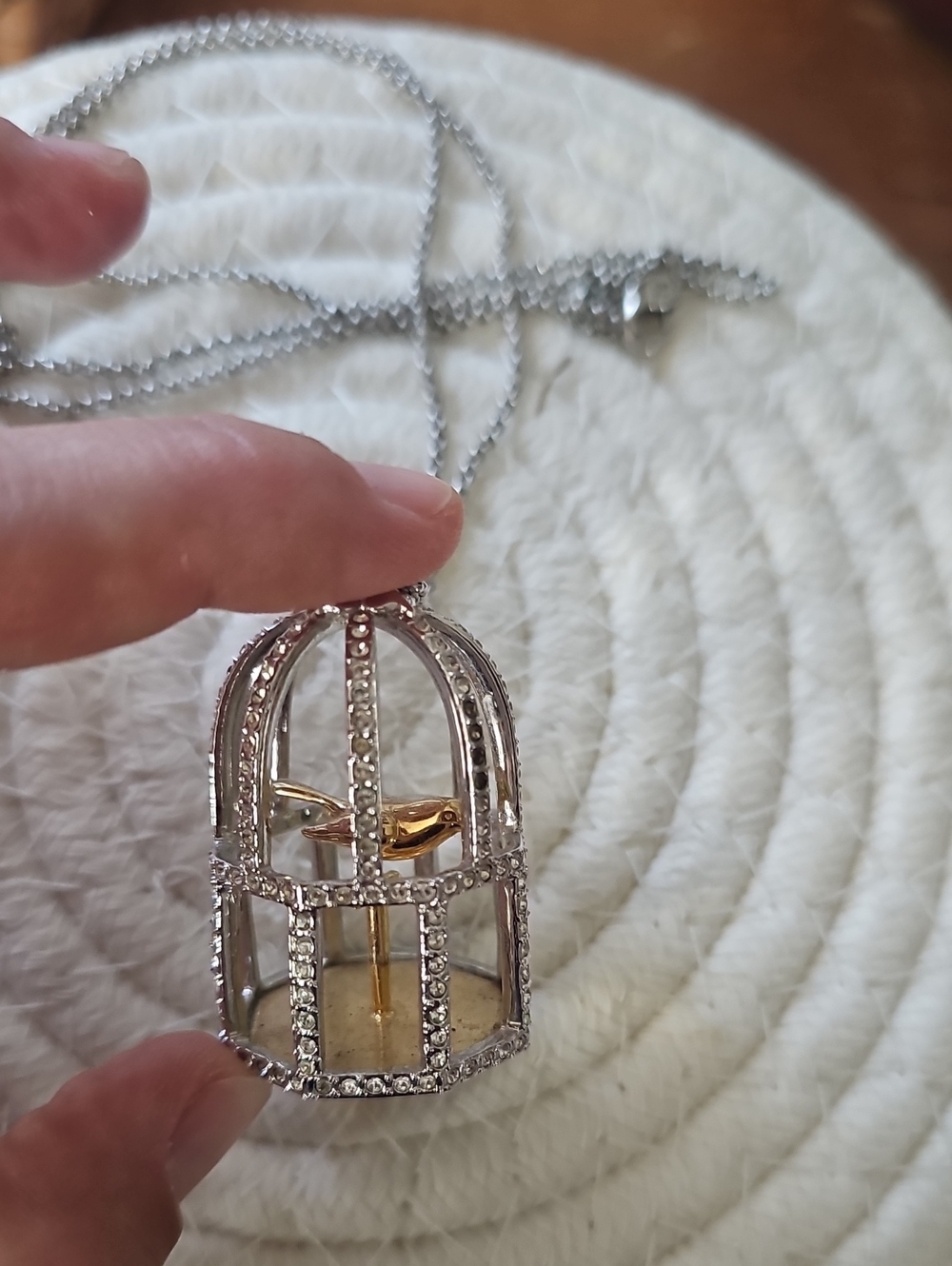 Swarovski Crystal Silver & Gold Cage Necklace with Crystal Accents